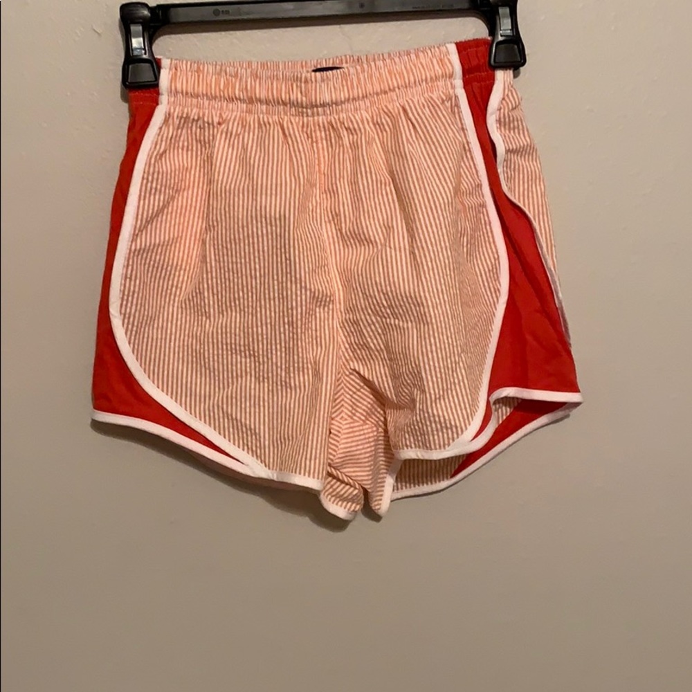Lauren James Orange seersucker athletic shorts
